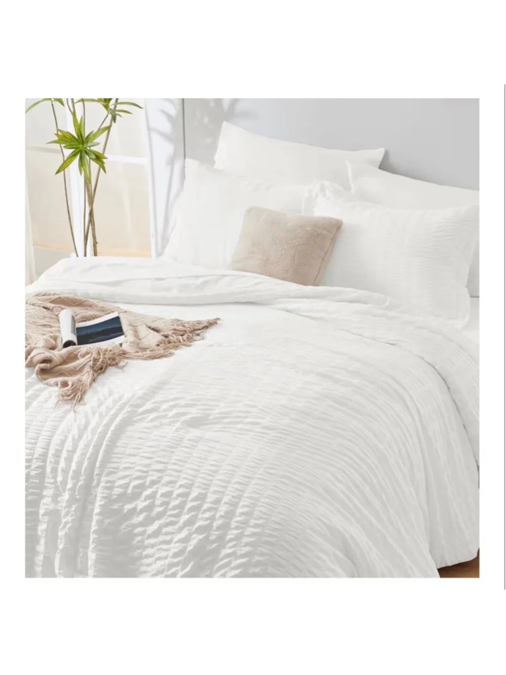 NEW Full Size Comforter Set Sheets Sham Pillowcases 7 Pcs White Seersucker